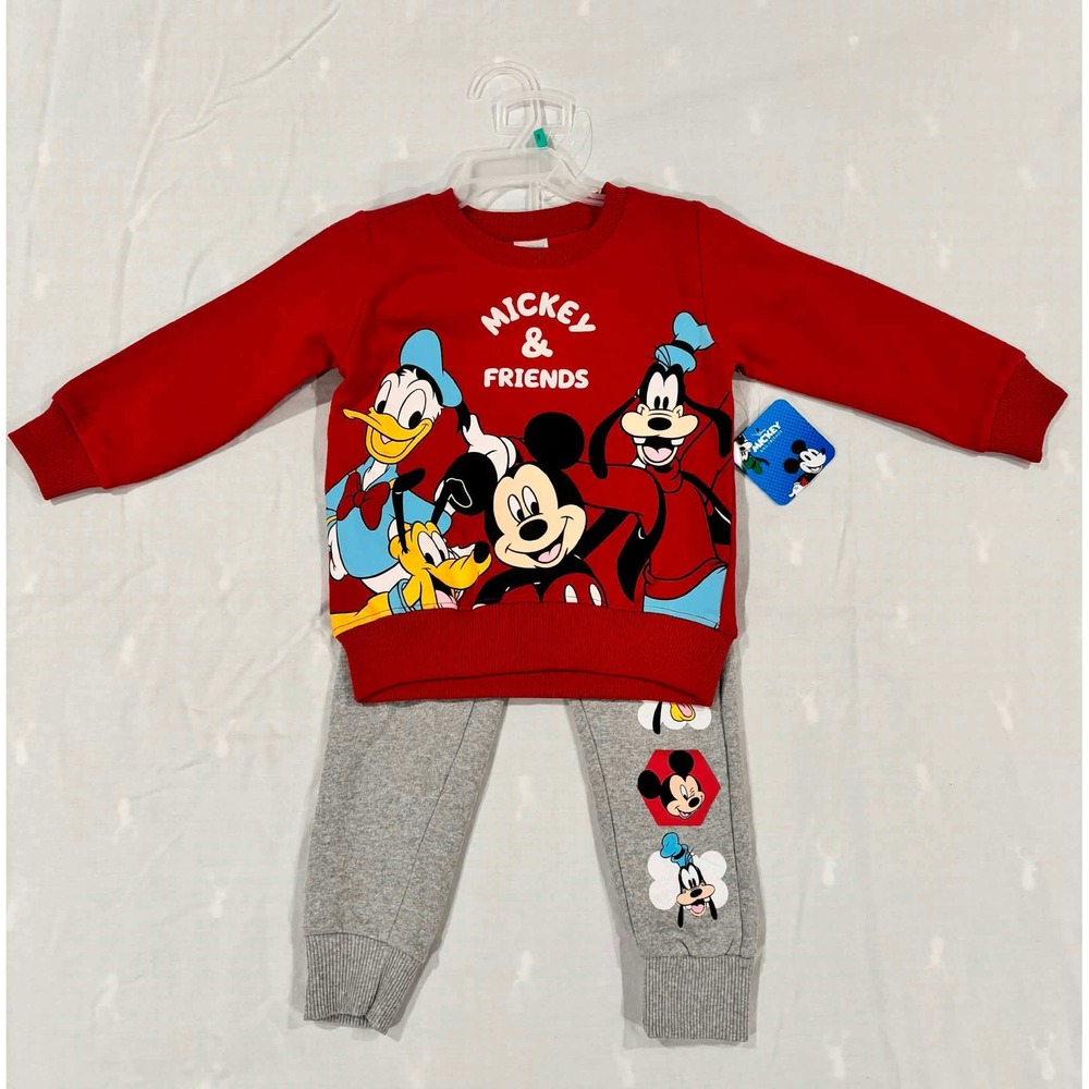 Disney Mickey & Friends Toddler Boys Sweatshirt and Joggers Set Red Gray 3T NEW